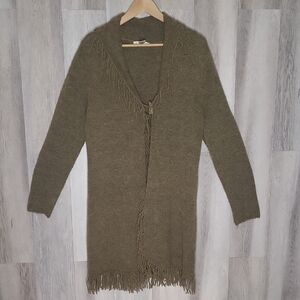 Susan Bristol Womens‎ XL Vintage Wool Blend Long Cardigan Knit Fringe Boho